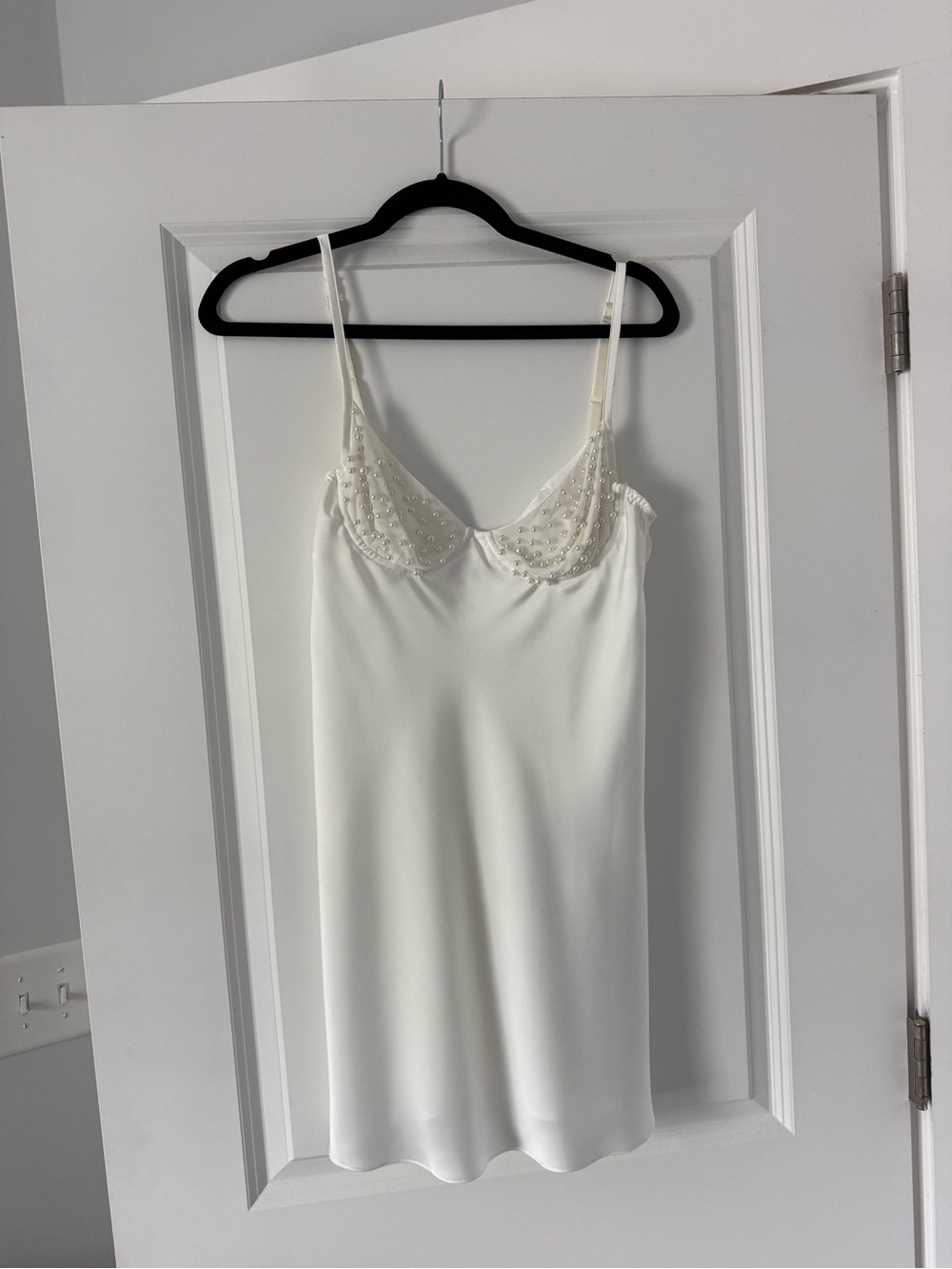 White Satin Slip Dress with Pearl Detail - Cassidy Bridal Dress - therobeua